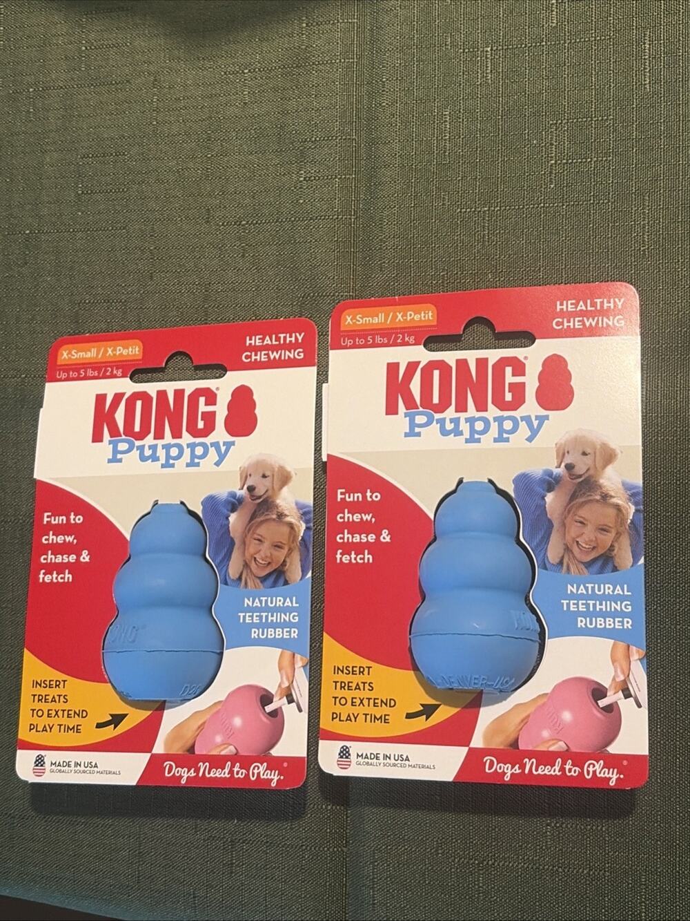 2 new Kong Puppy BLUE X-small Up To 5 Lbs Tiny Miniature Breed Teacup Dog Toy